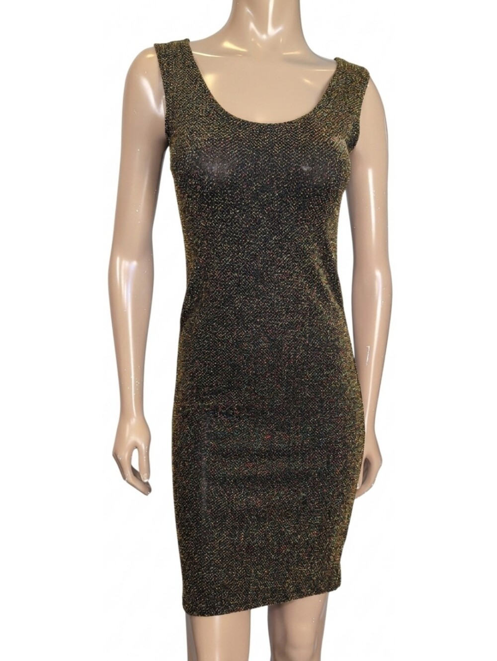 AnM Gold Glitter Knit Bodycon Mini Dress Black Metallic Sparkly Sleeveless